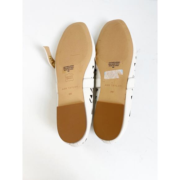 Ann Taylor White Gold Perforated Buckle Ballet Flats - 9M - Picture 6 of 6